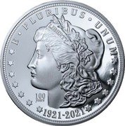 Cook Islands One Dollar Elizabeth II Double Liberty Head Dollar 2021  Proof specimen E PLURIBUS UNUM LIBERTY 100 YEARS 1921-2021 coin reverse Cook Islands One Dollar Elizabeth II Double Liberty Head Dollar 2021  Proof specimen E PLURIBUS UNUM LIBERTY 100 YEARS 1921-2021 coin reverse