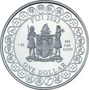 Fiji One Dollar (Festival. Auspicious Lion Dance. Coloured) FIJI 2023 REREVAKA NA KALOU KA DOKA NA TUI 1 OZ 999 FINE SILVER ONE DOLLAR coin obverse Fiji One Dollar (Festival. Auspicious Lion Dance. Coloured) FIJI 2023 REREVAKA NA KALOU KA DOKA NA TUI 1 OZ 999 FINE SILVER ONE DOLLAR coin obverse