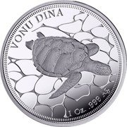 Fiji One Dollar (Green Turtle. Bula) VONU DINA 1 OZ. .999 AG coin reverse