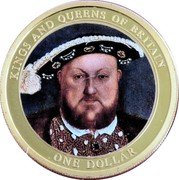 Cook Islands One Dollar (King Henry VIII) HENRY VIII 1509 - 1547 KINGS AND QUEENS OF BRITAIN ONE DOLLAR coin reverse Cook Islands One Dollar (King Henry VIII) HENRY VIII 1509 - 1547 KINGS AND QUEENS OF BRITAIN ONE DOLLAR coin reverse