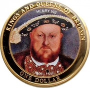 Cook Islands One Dollar (Kings and Queens of Britain. Henry VIII) 1509 - 1547 HENRY VIII KINGS AND QUEENS OF BRITAIN ONE DOLLAR coin reverse Cook Islands One Dollar (Kings and Queens of Britain. Henry VIII) 1509 - 1547 HENRY VIII KINGS AND QUEENS OF BRITAIN ONE DOLLAR coin reverse