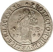 Croatia Scudo St. Blaze 1748 KM# 11 PROTECTOR REIPVBLICE RHAGVSINE S B 17 48 coin obverse Croatia Scudo St. Blaze 1748 KM# 11 PROTECTOR REIPVBLICE RHAGVSINE S B 17 48 coin obverse
