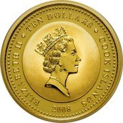 Cook Islands Ten Dollars (Love is Precious) 2008 COOK ISLANDS ELIZABETH II TEN DOLLARS coin obverse Cook Islands Ten Dollars (Love is Precious) 2008 COOK ISLANDS ELIZABETH II TEN DOLLARS coin obverse