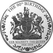 Cook Islands 1 Dollar Elizabeth II Queen Elizabeth II's 90th Birthday 2016  BU THE 90TH BIRTHDAY HER MAJESTY THE QUEEN 1926 - 2016 coin reverse