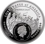 Cook Islands 1 Dollar Elizabeth II State of Jacinto 2020  Proof LOST STATES OF AMERICA E PLURIBUS UNUM ELIZABETH II 1 DOLLAR COOK ISLANDS IRB 2020 coin obverse Cook Islands 1 Dollar Elizabeth II State of Jacinto 2020  Proof LOST STATES OF AMERICA E PLURIBUS UNUM ELIZABETH II 1 DOLLAR COOK ISLANDS IRB 2020 coin obverse