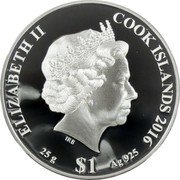 Cook Islands 1 Dollar First Fleet to Federation - Lachlan Macquarie 2016 ELIZABETH II COOK ISLANDS 2016 25 G $1 AG 925 IRB coin obverse