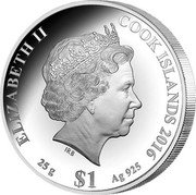Cook Islands 1 Dollar Governor Phillip. The First Fleet 2016 IRB ELIZABETH II COOK ISLANDS 2016 25 G $1 AG 925 coin obverse