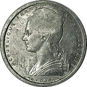 France 1 Franc (SOFIM Juan de Nova Island) REPUBLIQUE FRANÇAISE UNION FRANÇAISE L.BAZOR GB 1948 coin obverse France 1 Franc (SOFIM Juan de Nova Island) REPUBLIQUE FRANÇAISE UNION FRANÇAISE L.BAZOR GB 1948 coin obverse