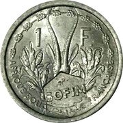 France 1 Franc (SOFIM Juan de Nova Island) 1 F P SOFIM JUAN DE NOVA  AFRIQUE EQUATORIALE FRANÇAISE coin reverse France 1 Franc (SOFIM Juan de Nova Island) 1 F P SOFIM JUAN DE NOVA  AFRIQUE EQUATORIALE FRANÇAISE coin reverse