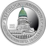 Argentina 1 Peso (40th Anniversary of the Restoration of Democracy) EN UNIÓN Y LIBERTAD UN PESO coin reverse Argentina 1 Peso (40th Anniversary of the Restoration of Democracy) EN UNIÓN Y LIBERTAD UN PESO coin reverse