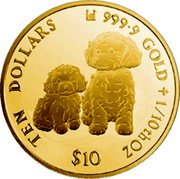 Cook Islands 10 Dollars Dogs 2018 TEN DOLLARS 999.9 GOLD † 1/10TH OZ $10 coin reverse Cook Islands 10 Dollars Dogs 2018 TEN DOLLARS 999.9 GOLD † 1/10TH OZ $10 coin reverse