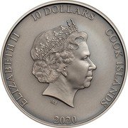 Cook Islands 10 Dollars Elizabeth II Artemis. Khryselakatos and Lokheira 2020 Antiqued ELIZABETH II 10 DOLLARS COOK ISLANDS IRB 2020 coin obverse Cook Islands 10 Dollars Elizabeth II Artemis. Khryselakatos and Lokheira 2020 Antiqued ELIZABETH II 10 DOLLARS COOK ISLANDS IRB 2020 coin obverse