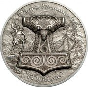 Cook Islands 10 Dollars Mjollnir. Thor's Hammer 2017  Antique Finish THOR'S HAMMER MJÖLLNIR coin reverse Cook Islands 10 Dollars Mjollnir. Thor's Hammer 2017  Antique Finish THOR'S HAMMER MJÖLLNIR coin reverse