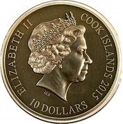 Cook Islands 10 Dollars Elizabeth II Odin 2015  Antique finish ELIZABETH II COOK ISLANDS 2015 IRB 10 DOLLARS coin obverse