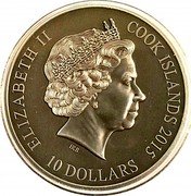 Cook Islands 10 Dollars Elizabeth II Thor 2015  Antique finish ELIZABETH II COOK ISLANDS 2015 IRB 10 DOLLARS coin obverse