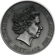 Cook Islands 10 Dollars Elizabeth II Tyr 2015  Antique finish ELIZABETH II COOK ISLANDS 2015 IRB 10 DOLLARS coin obverse