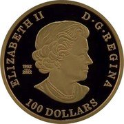 Canada 100 Dollars (Year of the Dragon) 100 DOLLARS 1952 2022 ELIZABETH II D G REGINA SB coin obverse Canada 100 Dollars (Year of the Dragon) 100 DOLLARS 1952 2022 ELIZABETH II D G REGINA SB coin obverse