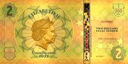 Cook Islands 2 Dollars Elizabeth II Creativity 2022 Proof 2 1/200 OZ ELIZABETH II OZ00001 TWO DOLLARS LEGAL TENDER 24K FINE GOLD AURUM® US & INTERNATIONAL PATENTS PENDING IRB COOK ISLANDS 2022 1/200 OZ OZNOTE TM 2 coin obverse Cook Islands 2 Dollars Elizabeth II Creativity 2022 Proof 2 1/200 OZ ELIZABETH II OZ00001 TWO DOLLARS LEGAL TENDER 24K FINE GOLD AURUM® US & INTERNATIONAL PATENTS PENDING IRB COOK ISLANDS 2022 1/200 OZ OZNOTE TM 2 coin obverse