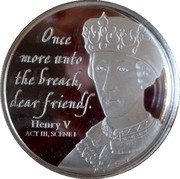 Cook Islands 2 Dollars (William Shakespeare Kings. Henry V) ONCE MORE UNTO THE BREACH DEAR FRIENDS HENRY V ACT III. SCENE I coin reverse