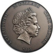 Cook Islands 20 Dollars Elizabeth II Atlas 2019  Antique Finish ELIZABETH II 20 DOLLARS COOK ISLANDS IRB 2019 coin obverse Cook Islands 20 Dollars Elizabeth II Atlas 2019  Antique Finish ELIZABETH II 20 DOLLARS COOK ISLANDS IRB 2019 coin obverse