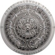 Cook Islands 20 Dollars Elizabeth II Aztec Calendar 2018  Antique Finish AZTEC CALENDAR STONE 20 18 TENOCHTITLÁN coin reverse Cook Islands 20 Dollars Elizabeth II Aztec Calendar 2018  Antique Finish AZTEC CALENDAR STONE 20 18 TENOCHTITLÁN coin reverse