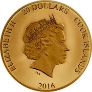 Cook Islands 20 Dollars Elizabeth II Pope Francis 80th Birthday 2016  Prooflike 20 DOLLARS ELIZABETH II COOK ISLANDS IRB 2016 coin obverse