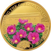 Cook Islands 20 Dollars Elizabeth II Sawaguchi Tamon Yagura and Beach rose 2019  Proof COMMEMORATING THE CORONATION OF THE EMPEROR .9999 coin reverse Cook Islands 20 Dollars Elizabeth II Sawaguchi Tamon Yagura and Beach rose 2019  Proof COMMEMORATING THE CORONATION OF THE EMPEROR .9999 coin reverse