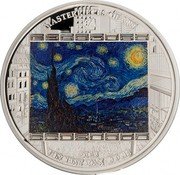 Cook Islands 20 Dollars Elizabeth II Starry Night 2015  Proof MASTERPIECES OF ART 2015 VINCENT VAN GOGH coin reverse