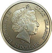 Cook Islands 20 Dollars Elizabeth II Temple of Heaven 2015  Antiqued ELIZABETH II COOK ISLANDS IRB 20 DOLLARS coin obverse