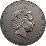Cook Islands 20 Dollars Ra. Sun God 2018  Antique Finish ELIZABETH II 20 DOLLARS COOK ISLANDS IRB 2018 coin obverse Cook Islands 20 Dollars Ra. Sun God 2018  Antique Finish ELIZABETH II 20 DOLLARS COOK ISLANDS IRB 2018 coin obverse
