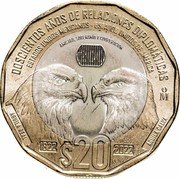 Mexico 20 Pesos Mexico and United States Relations 2022 Mͦ ÁGUILA REAL ÁGUILA CALVA AMISTAD, SOBERANÍA Y COOPERACIÓN 200 $20 1822 2022 DOSCIENTOS AÑOS DE RELACIONES DIPLOMATICAS ESTADOS UNIDOS MEXICANOS - ESTADOS UNIDOS DE AMERICA Mͦ coin reverse Mexico 20 Pesos Mexico and United States Relations 2022 Mͦ ÁGUILA REAL ÁGUILA CALVA AMISTAD, SOBERANÍA Y COOPERACIÓN 200 $20 1822 2022 DOSCIENTOS AÑOS DE RELACIONES DIPLOMATICAS ESTADOS UNIDOS MEXICANOS - ESTADOS UNIDOS DE AMERICA Mͦ coin reverse