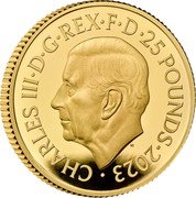UK 25 Pounds (Wet Nellie) CHARLES III D G REX F D 25 POUNDS 2023 MJ coin obverse UK 25 Pounds (Wet Nellie) CHARLES III D G REX F D 25 POUNDS 2023 MJ coin obverse