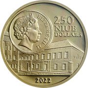 Niue 250 Dollars Kremnica Gold 2022 Proof 250 NIUE DOLLARS ELIZABETH II MINCOVŇA KREMNICA, Š.P. 2022 coin obverse Niue 250 Dollars Kremnica Gold 2022 Proof 250 NIUE DOLLARS ELIZABETH II MINCOVŇA KREMNICA, Š.P. 2022 coin obverse