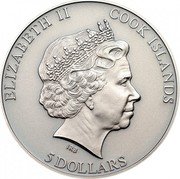 Cook Islands 5 Dollars (Bald Eagle) 5 DOLLARS COOK ISLANDS ELIZABETH II coin obverse Cook Islands 5 Dollars (Bald Eagle) 5 DOLLARS COOK ISLANDS ELIZABETH II coin obverse