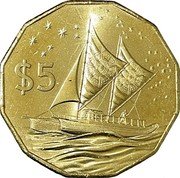 Cook Islands 5 Dollars Elizabeth II 4th portrait 2015  $5 coin reverse Cook Islands 5 Dollars Elizabeth II 4th portrait 2015  $5 coin reverse