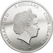 Cook Islands 5 Dollars Elizabeth II Fantastic Beasts and Where to Find Them 2017  Proof; High Relief ELIZABETH II 5 DOLLARS COOK ISLANDS IRB 2017 coin obverse Cook Islands 5 Dollars Elizabeth II Fantastic Beasts and Where to Find Them 2017  Proof; High Relief ELIZABETH II 5 DOLLARS COOK ISLANDS IRB 2017 coin obverse