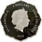 Cook Islands 5 Dollars Elizabeth II Japanese Emperor's Coronation 2019  Proof ELIZABETH II 5 DOLLARS COOK ISLANDS IRB 2019 coin obverse Cook Islands 5 Dollars Elizabeth II Japanese Emperor's Coronation 2019  Proof ELIZABETH II 5 DOLLARS COOK ISLANDS IRB 2019 coin obverse