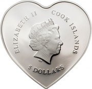 Cook Islands 5 Dollars Valentine's Day 2019  Proof ELIZABETH II COOK ISLANDS 5 DOLLARS coin obverse Cook Islands 5 Dollars Valentine's Day 2019  Proof ELIZABETH II COOK ISLANDS 5 DOLLARS coin obverse