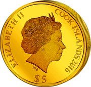 Cook Islands 5 Dollars Mexican Gold Investment 2016 ELIZABETH II COOK ISLANDS 2016 IRB $5 coin obverse Cook Islands 5 Dollars Mexican Gold Investment 2016 ELIZABETH II COOK ISLANDS 2016 IRB $5 coin obverse