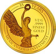 Cook Islands 5 Dollars Mexican Gold Investment 2016 1/2 G 9999 FINEST GOLD 35 YEARS MEXICAN GOLD INVESTMENT coin reverse Cook Islands 5 Dollars Mexican Gold Investment 2016 1/2 G 9999 FINEST GOLD 35 YEARS MEXICAN GOLD INVESTMENT coin reverse