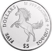 Cook Islands 5 Dollars (Unicorn) FIVE DOLLARS 999 PLATINUM 1/20TH OZ $5 coin reverse Cook Islands 5 Dollars (Unicorn) FIVE DOLLARS 999 PLATINUM 1/20TH OZ $5 coin reverse