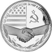 Russia 5 Ounces (USA - USSR INF Treaty) X# MB2 FOR PEACE AND COOPERATION ЗА МИР И СОТРУДНИЧЕСТВО 5 OZ. 999 coin obverse Russia 5 Ounces (USA - USSR INF Treaty) X# MB2 FOR PEACE AND COOPERATION ЗА МИР И СОТРУДНИЧЕСТВО 5 OZ. 999 coin obverse