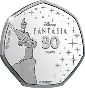 Cook Islands 50 Cents Elizabeth II Dreams 2020  Prooflike 8G PURE .999 AG DISNEY FANTASIA 80 YEARS ©DISNEY coin reverse