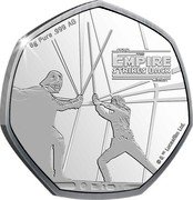 Cook Islands 50 Cents Elizabeth II Duel on Cloud City 2020  Prooflike 8G PURE .999 AG STAR THE EMPIRE STRIKES BACK WARS TM © & TM LUCASFILM LTD coin reverse