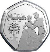 Cook Islands 50 Cents Elizabeth II Fairy Tale Moment 2020  Prooflike 8G PURE .999 AG ©DISNEY 70 YEARS OF CINDERELLA 1920 - 2020 coin reverse