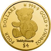 Cook Islands Four Dollars Elizabeth II Teddy Bear 2020 Proof FOUR DOLLARS 999 9 1/30TH OZ TEDDYBEAR® $4 coin reverse Cook Islands Four Dollars Elizabeth II Teddy Bear 2020 Proof FOUR DOLLARS 999 9 1/30TH OZ TEDDYBEAR® $4 coin reverse