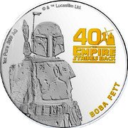 Cook Islands One Dollar Elizabeth II Boba Fett 2020 Proof 1OZ PURE .999 AG © & TM LUCASFILM LTD. 40 THE EMPIRE STRIKES BACK BOBA FETT coin reverse Cook Islands One Dollar Elizabeth II Boba Fett 2020 Proof 1OZ PURE .999 AG © & TM LUCASFILM LTD. 40 THE EMPIRE STRIKES BACK BOBA FETT coin reverse