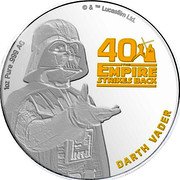 Cook Islands One Dollar Elizabeth II Darth Vader 2020 Proof 1OZ PURE .999 AG © & TM LUCASFILM LTD. 40 THE EMPIRE STRIKES BACK DARTH VADER coin reverse Cook Islands One Dollar Elizabeth II Darth Vader 2020 Proof 1OZ PURE .999 AG © & TM LUCASFILM LTD. 40 THE EMPIRE STRIKES BACK DARTH VADER coin reverse