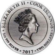 Cook Islands Two Dollars Elizabeth II Hestia 2017  Antique Finish ELIZABETH II COOK ISLANDS RDM 2OZ 999 SILVER 2017 TWO DOLLARS coin obverse Cook Islands Two Dollars Elizabeth II Hestia 2017  Antique Finish ELIZABETH II COOK ISLANDS RDM 2OZ 999 SILVER 2017 TWO DOLLARS coin obverse