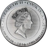 Cook Islands Two Dollars (Poseidon) ELIZABETH II COOK ISLANDS 2OZ 999 SILVER 2016 TWO DOLLARS coin obverse Cook Islands Two Dollars (Poseidon) ELIZABETH II COOK ISLANDS 2OZ 999 SILVER 2016 TWO DOLLARS coin obverse